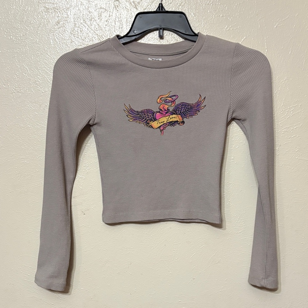 BDG Taupe Long Sleeve Kids Tee with Colorful Graphic